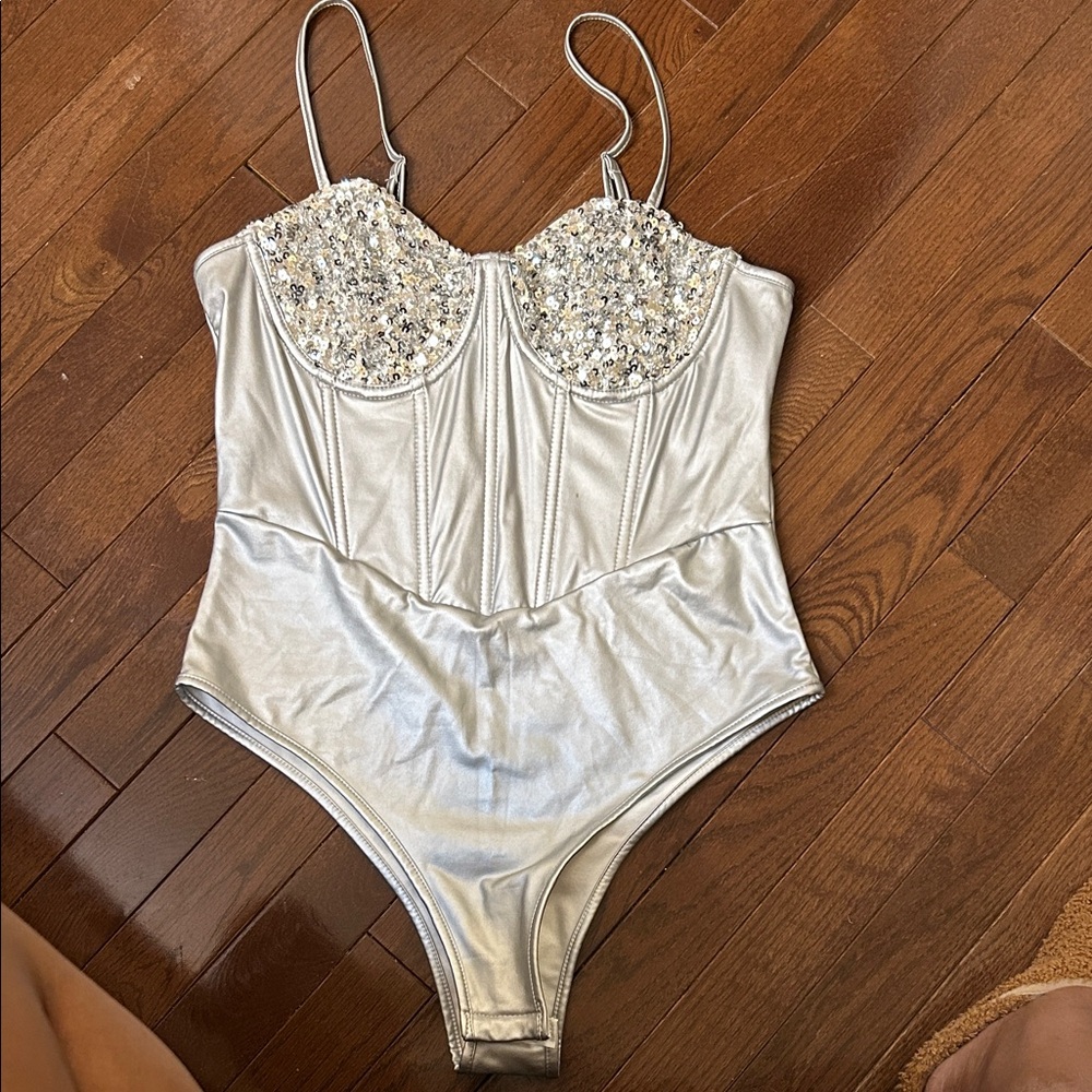 Silver Sequin Bodysuit
